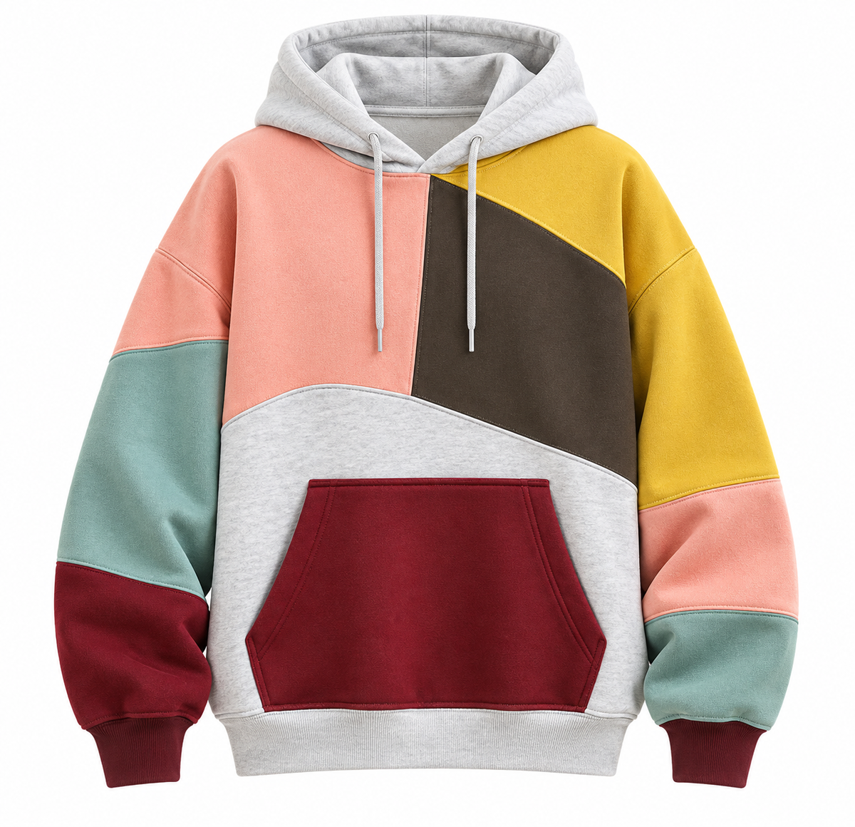 Herre Color Block Hoodie | Hætte Med Snøre & Kængurulomme | Langærmet Patchwork Pullover Til Hverdag & Streetwear | Vanero