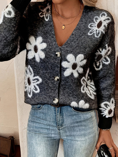 Nina | Strikket Cardigan med Blomstermønster l Vanero
