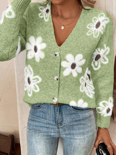 Nina | Strikket Cardigan med Blomstermønster l Vanero