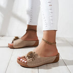 Damesandaler Tekstilblanding | Regular Fit Sommersandaler | Blomsterdetalje med Justerbare Remme til Hverdag & Fritid | Vanero