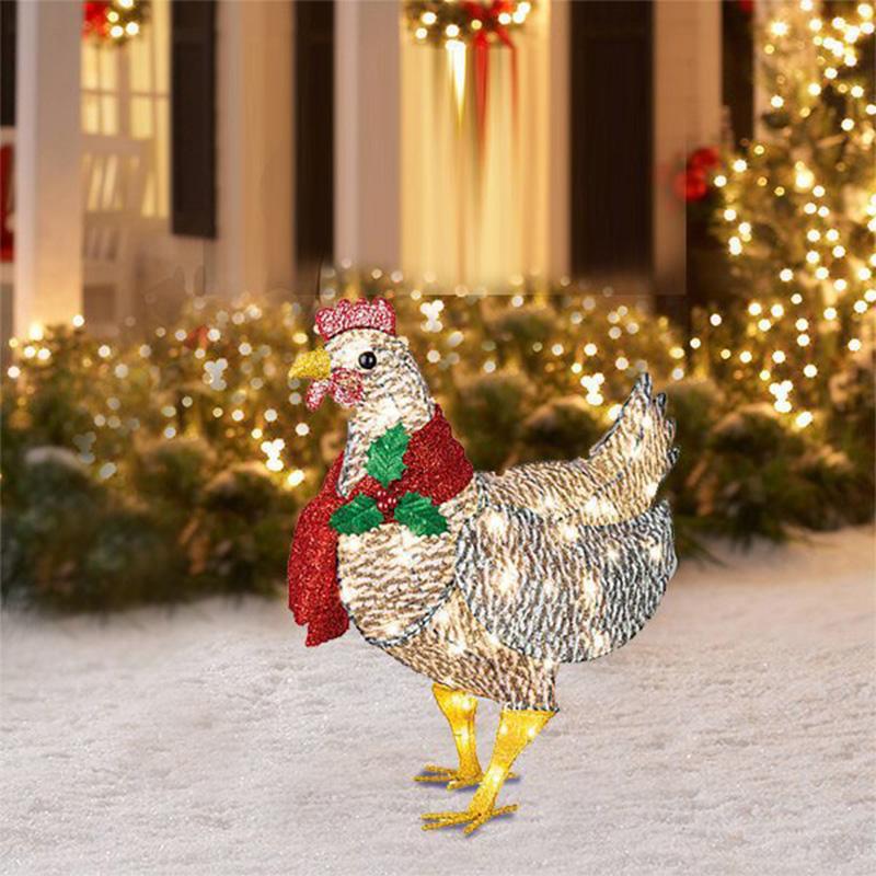 LED Dekoration | Lysende Kyllingefigur | Kylling med Tørklæde Juleudsmykning Indendørs | Vanero