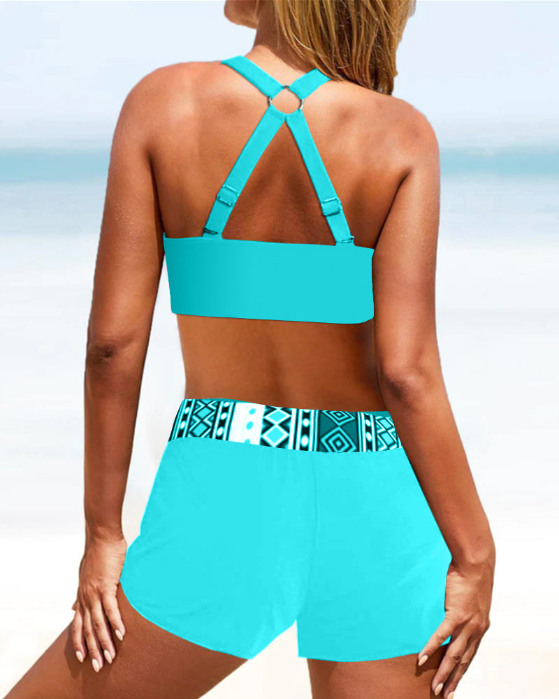 Bikini Chinlon | Regular Fit To-Delt Badetøjssæt | Høj Talje med Geometrisk Mønster til Strand & Poolbrug | Vanero