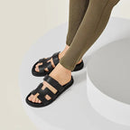 Damesandaler Syntetisk Læder | Slip-On Pasform Sommersandaler | Polstret Sål med Skridsikker Ydersål til Fritid & Hverdagsbrug | Vanero
