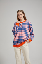Dametrøje Strikmateriale | Oversized Pasform Sweater | Stribet Design til Hverdags- & Køligt Vejr Brug | Vanero