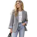 Dame Blazer Med Én Knap | Notch-Revers & Opsmøgede Ærmer | Tailored Jakke Med Klaplommer Til Arbejde & Hverdag | Vanero