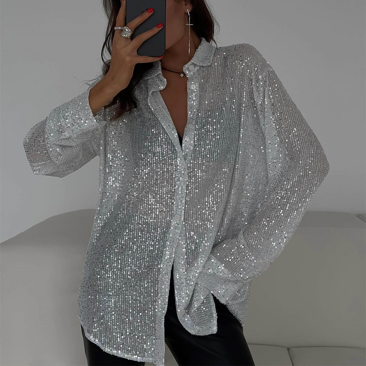 Caroline l Oversized pailletter med knapper l Vanero