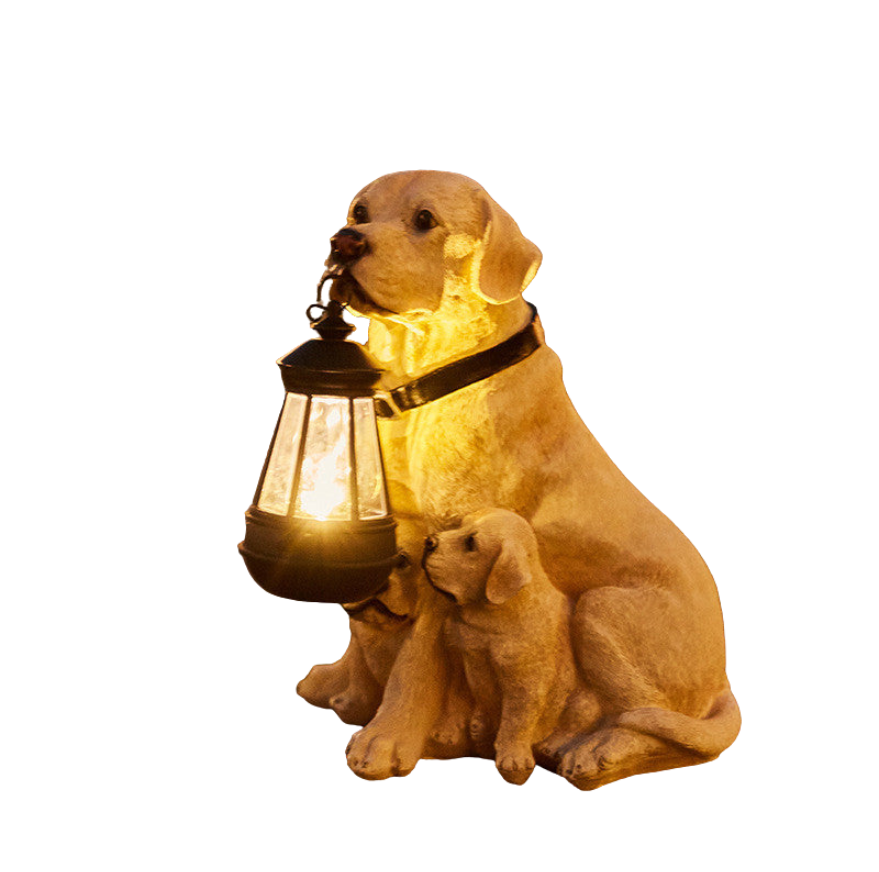 SolarBuddy Havelampe | Bedårende Hundestatue med Solcelle og Varm LED-Lys | Vanero