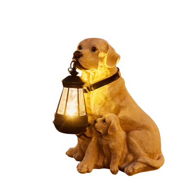 SolarBuddy Havelampe | Bedårende Hundestatue med Solcelle og Varm LED-Lys | Vanero