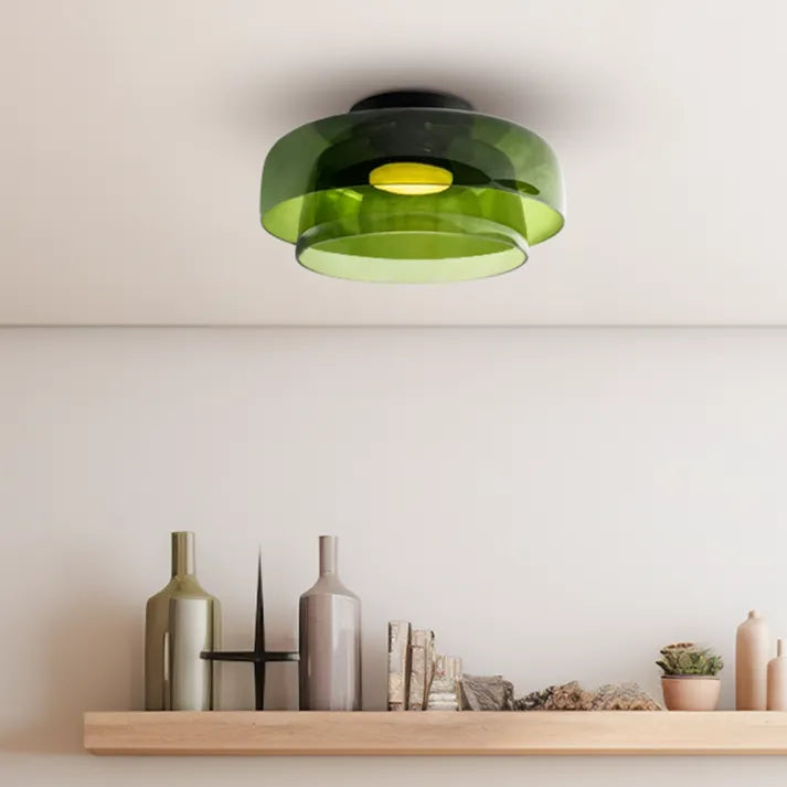Glas Loftlampe Med Metalkonstruktion | E27 Loftbelysning Til Indendørs Brug | Fås I Ravglas Eller Klart Glas | Vanero