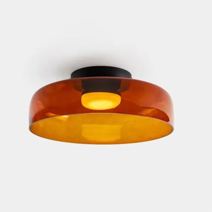 Glas Loftlampe Med Metalkonstruktion | E27 Loftbelysning Til Indendørs Brug | Fås I Ravglas Eller Klart Glas | Vanero