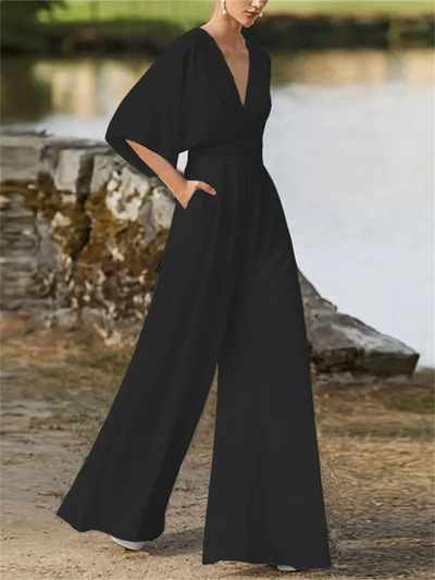 Stilla | elegant jumpsuit med brede ben og v-hals til kvinder | vanero