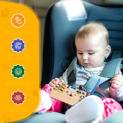 Montessori | Træ Aktivitetsbræt med 8 LED Kontakter - Sanselegetøj & Rejselegetøj (1+ År) | Vanero