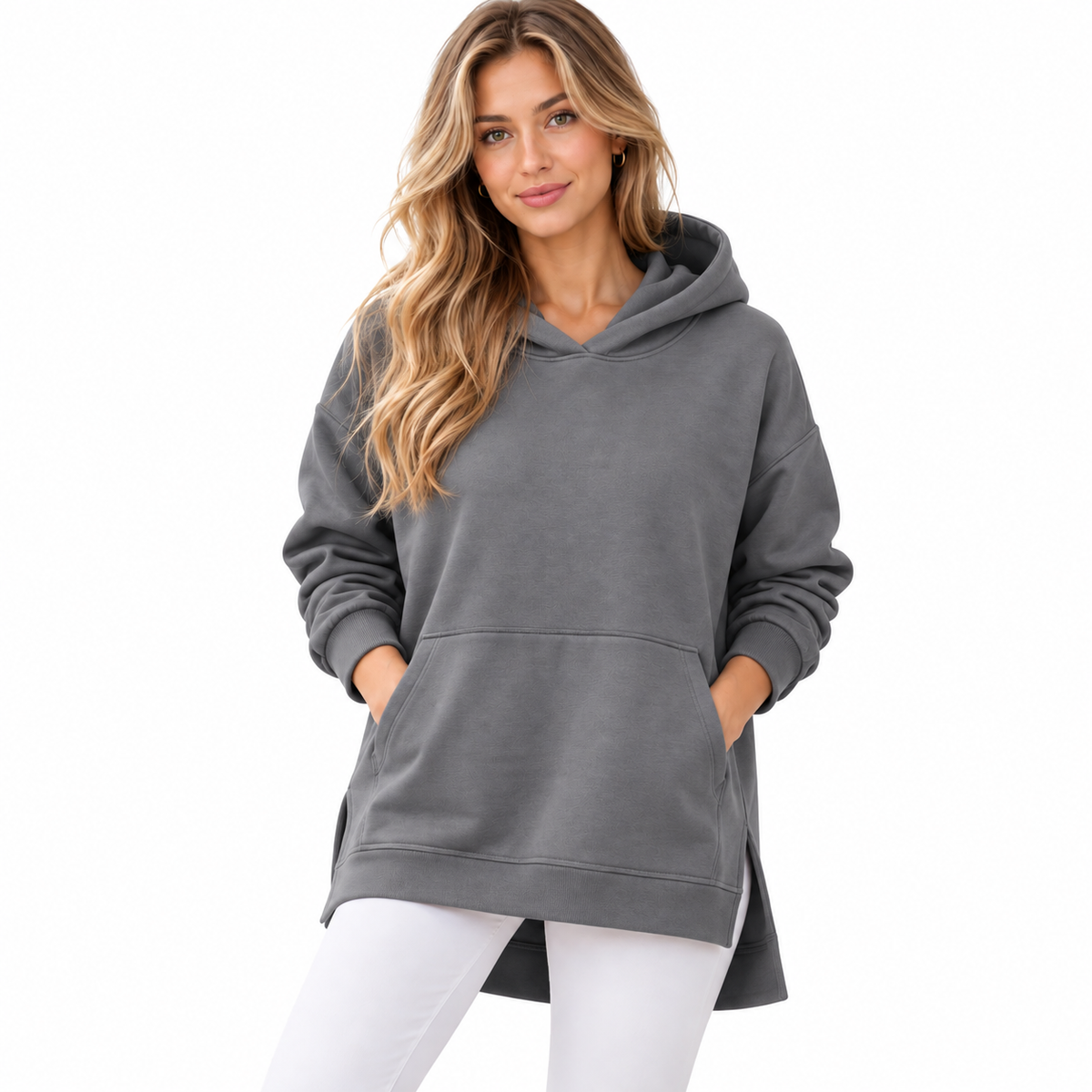 Dame Longline Hoodie | Oversized Pasform & Sideslidser | Langærmet Hættetrøje Med Dropped Shoulders Til Hverdag & Fritid | Vanero