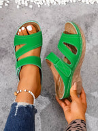 Damesandaler Kunstlæder | Slip-On Pasform Flade Sandaler | Bred Rem Design til Hverdagsbrug & Sommerbrug | Vanero