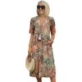 Damekjole Tekstilblanding | Regular Fit Midi Kjole | Blomsterprint Design til Hverdagsbrug & Sociale Anledninger | Vanero