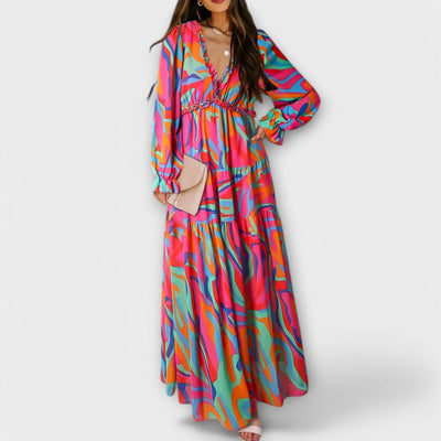 Elle | Blomster V-Hals Maxi Kjole l Vanero
