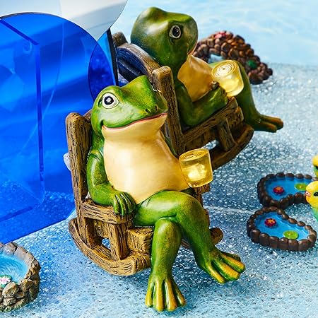 GlowNest | Solcelledrevet Frøstatue med Lys og Automatisk Skumringssensor | Vanero