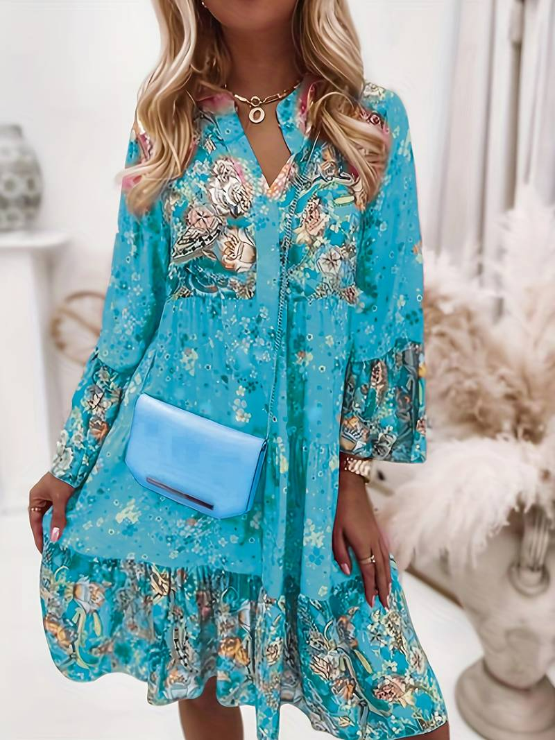 Gabriella | Stilfuld Boho Kjole med Blomsterprint l Vanero