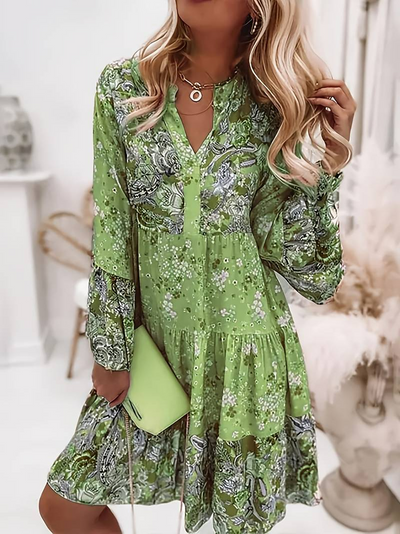 Gabriella | Stilfuld Boho Kjole med Blomsterprint l Vanero