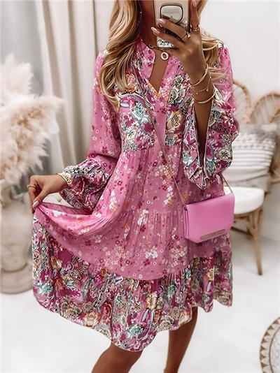 Gabriella | Stilfuld Boho Kjole med Blomsterprint l Vanero
