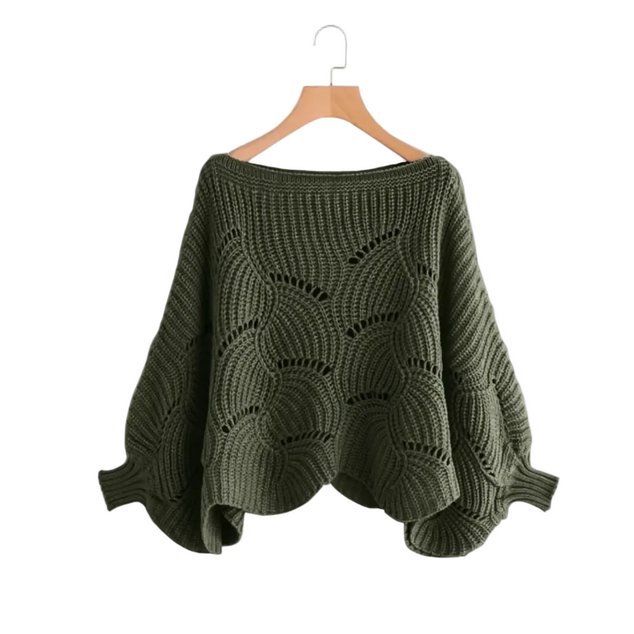 Dame Strikket Flagermusærmet Sweater | Løs Pasform & Brede Ærmer | Striktrøje Til Hverdagsbrug & Lag-På-Lag i Køligt Vejr | Vanero