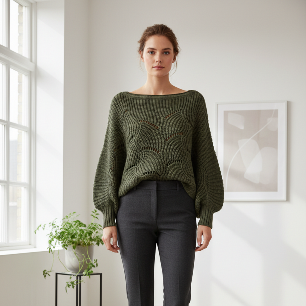 Dame Strikket Flagermusærmet Sweater | Løs Pasform & Brede Ærmer | Striktrøje Til Hverdagsbrug & Lag-På-Lag i Køligt Vejr | Vanero