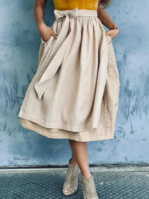 Dame Dirndl Kjole Tekstilmateriale | Almindelig Pasform Midikjole | Blondebluse Med Forklædeskørt Til Festivaler & Arrangementer | Vanero