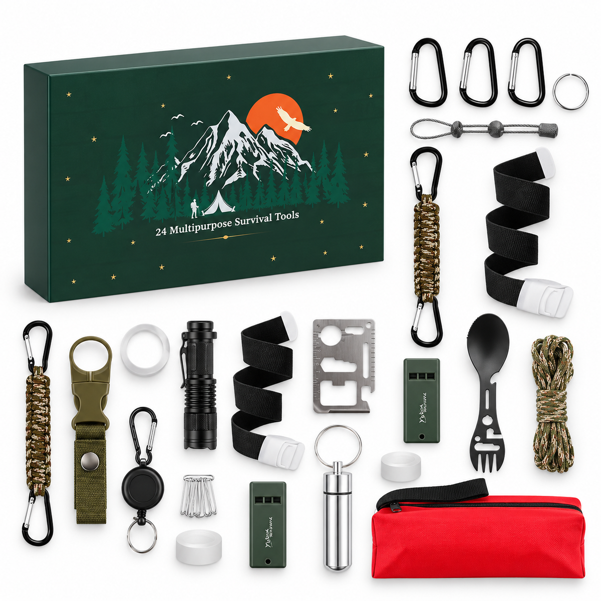 24-Dages Adventskalender Med Udendørs Værktøj | Camping- & Vandringstilbehør | Julenedtællingssæt Med Diverse Brugsredskaber | Vanero