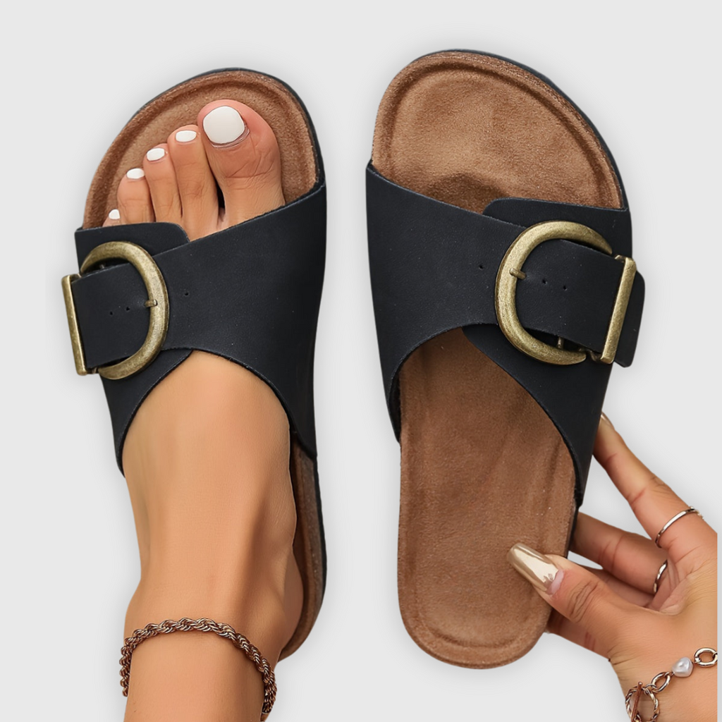 Damesandaler Læder | Justerbar Pasform Sommersandaler | Læderindersål med Gummisål til Hverdagsbrug & Sommer | Vanero