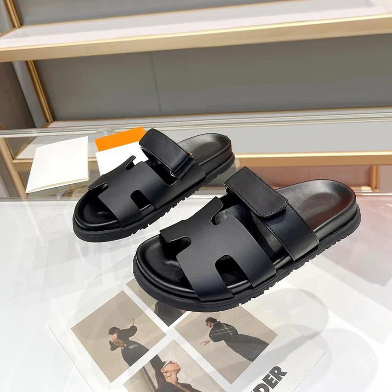Damesandaler Syntetisk Læder | Slip-On Pasform Sommersandaler | Polstret Sål med Skridsikker Ydersål til Fritid & Hverdagsbrug | Vanero