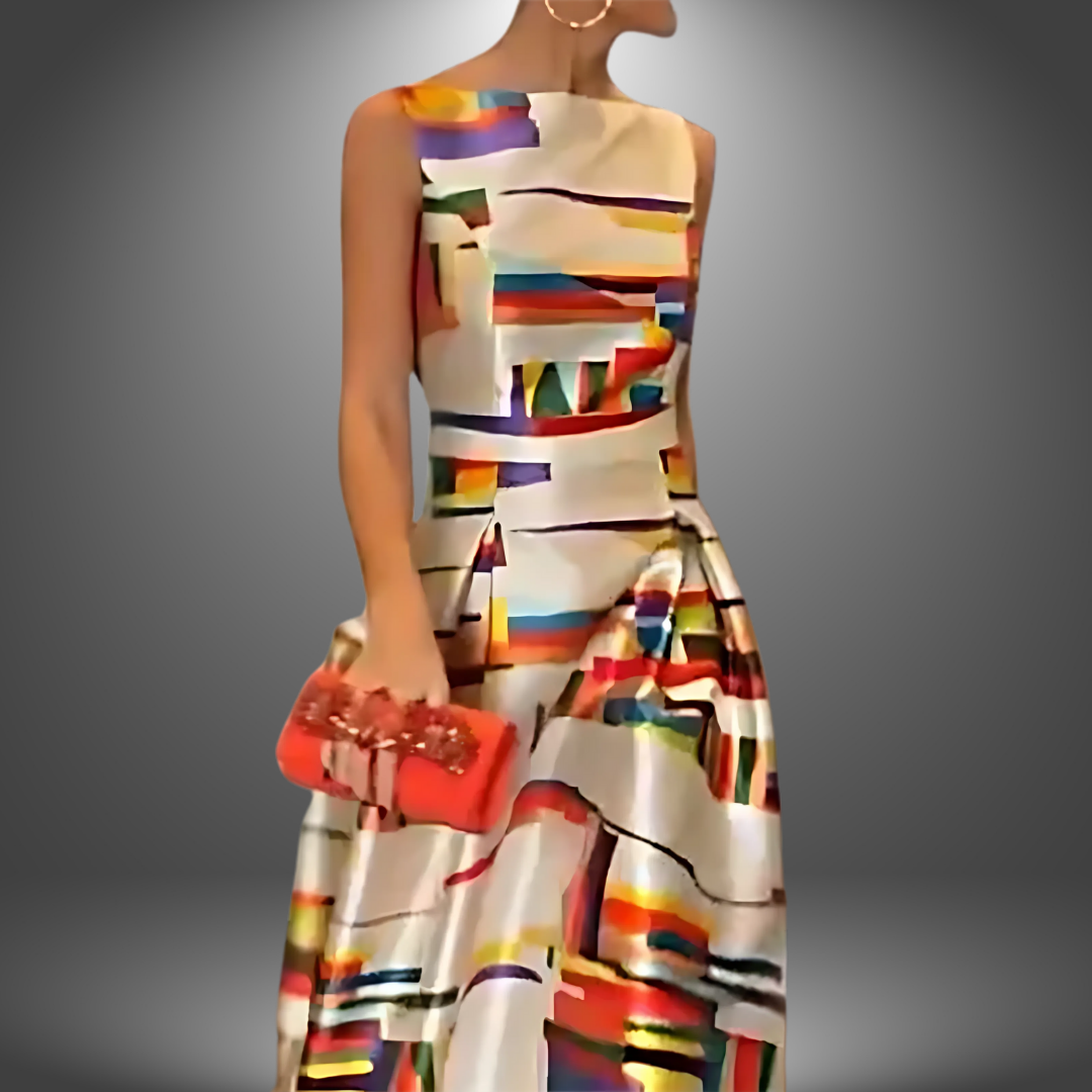 Damekjole Tekstilmateriale | Relaxed Fit Maxikjole | Geometrisk Print Design til Hverdagsbrug & Sociale Anledninger | Vanero