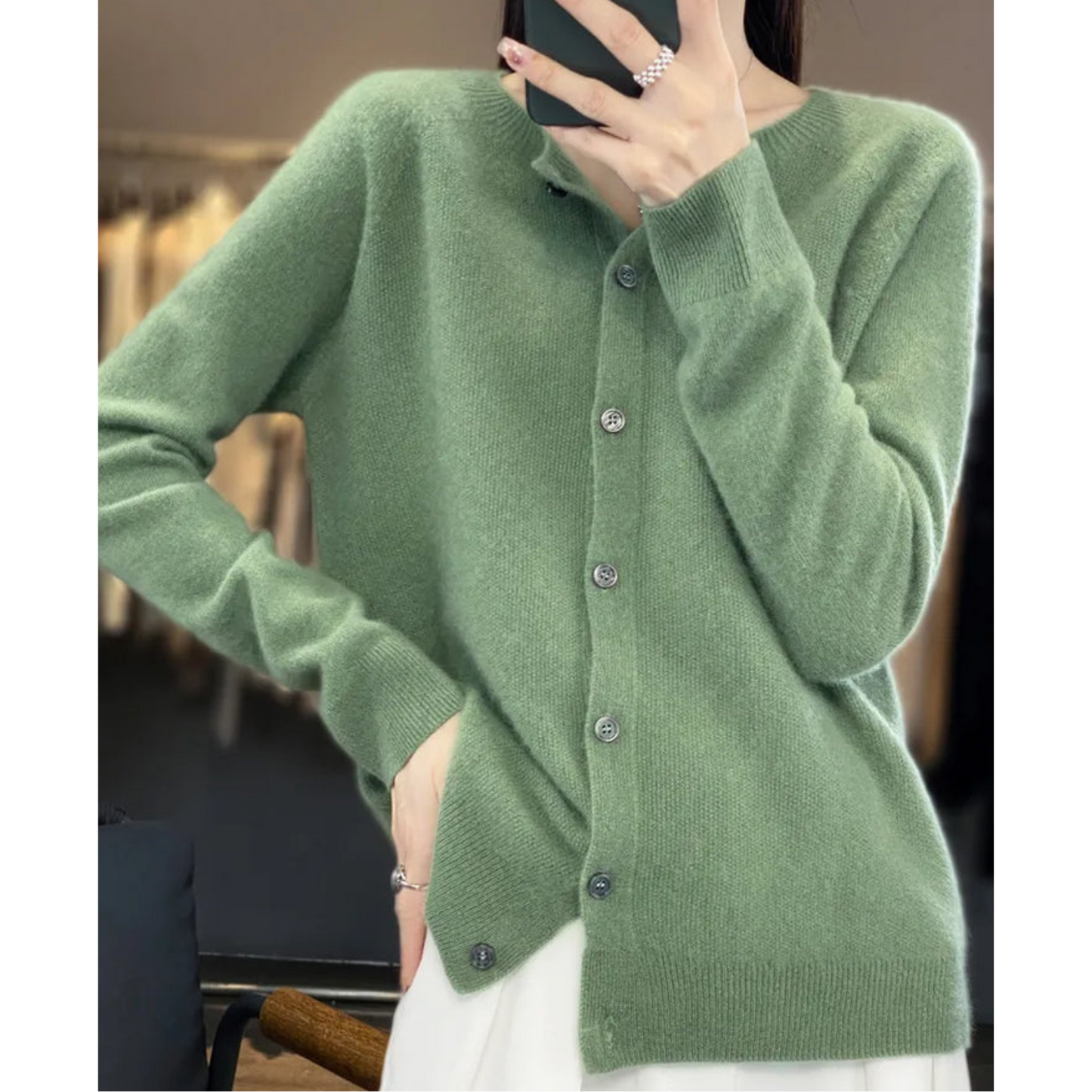 Strikket cardigan | Ren Merinould Damer - O-hals | Vanero