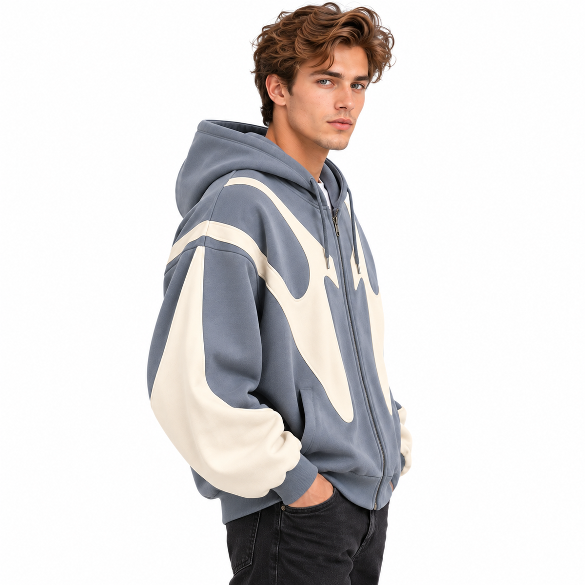 Herre Kontrast Hoodie | Justerbar Hætte & Ribbede Manchetter | Sweatshirt Med Gennemgående Lynlås Til Hverdag & Streetwear | Vanero