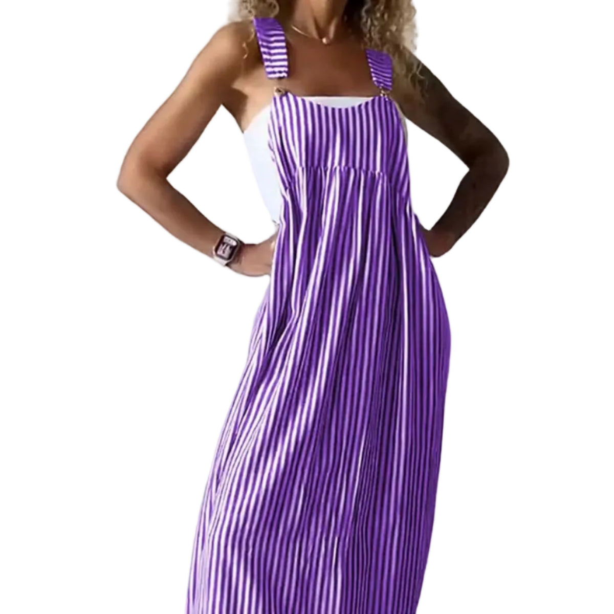 Dame Stribet Jumpsuit | Afslappet Pasform Kortærmet Jumpsuit | Til Hverdagsbrug, Fritid & Afslappede Aktiviteter | Vanero