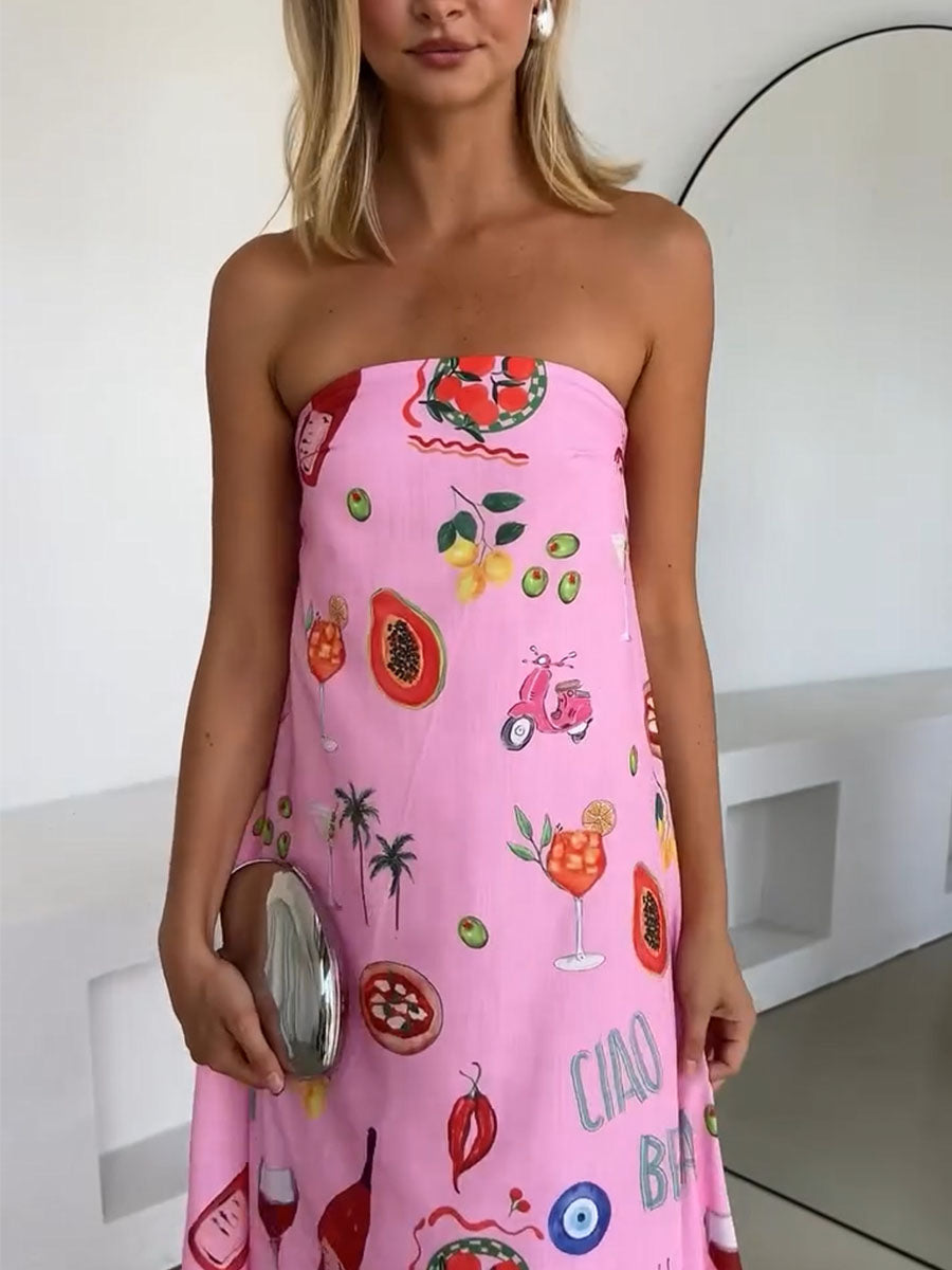 Damekjole Polyester | Regular Fit Stropløs Sommerkjole | Printdesign til Fritidsaktiviteter & Feriebrug | Vanero