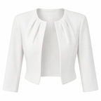 Dame Cropped Blazer | Kraveløs Åben Front & 3/4 Ærmer | Kort Tekstiljakke Til Arbejde, Aften & Hverdagsbrug | Vanero