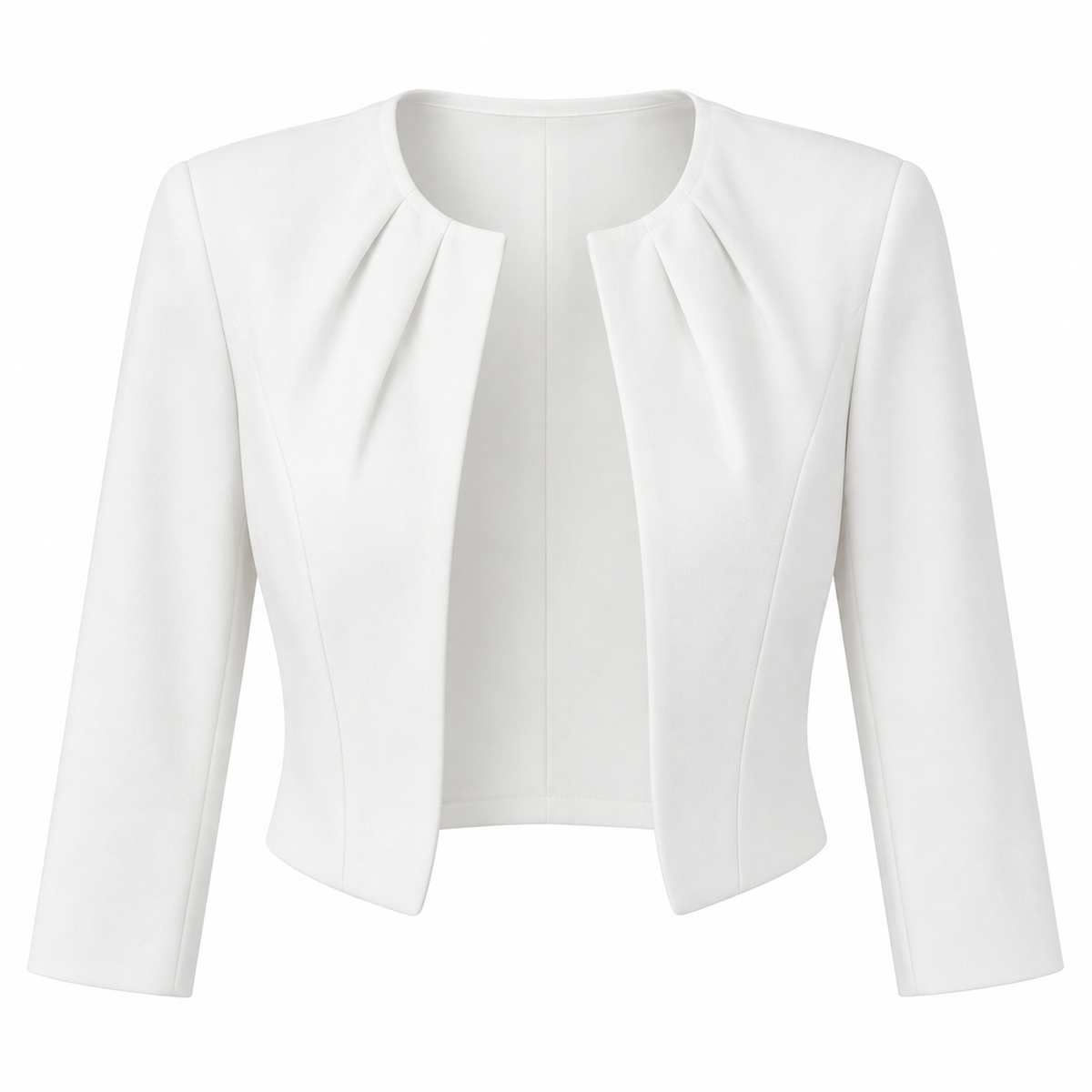 Dame Cropped Blazer | Kraveløs Åben Front & 3/4 Ærmer | Kort Tekstiljakke Til Arbejde, Aften & Hverdagsbrug | Vanero
