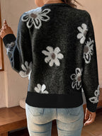 Damecardigan Strikmateriale | Regular Fit Cardigan | Blomstermønster Med V-Hals Knaplukning til Hverdagsbrug | Vanero