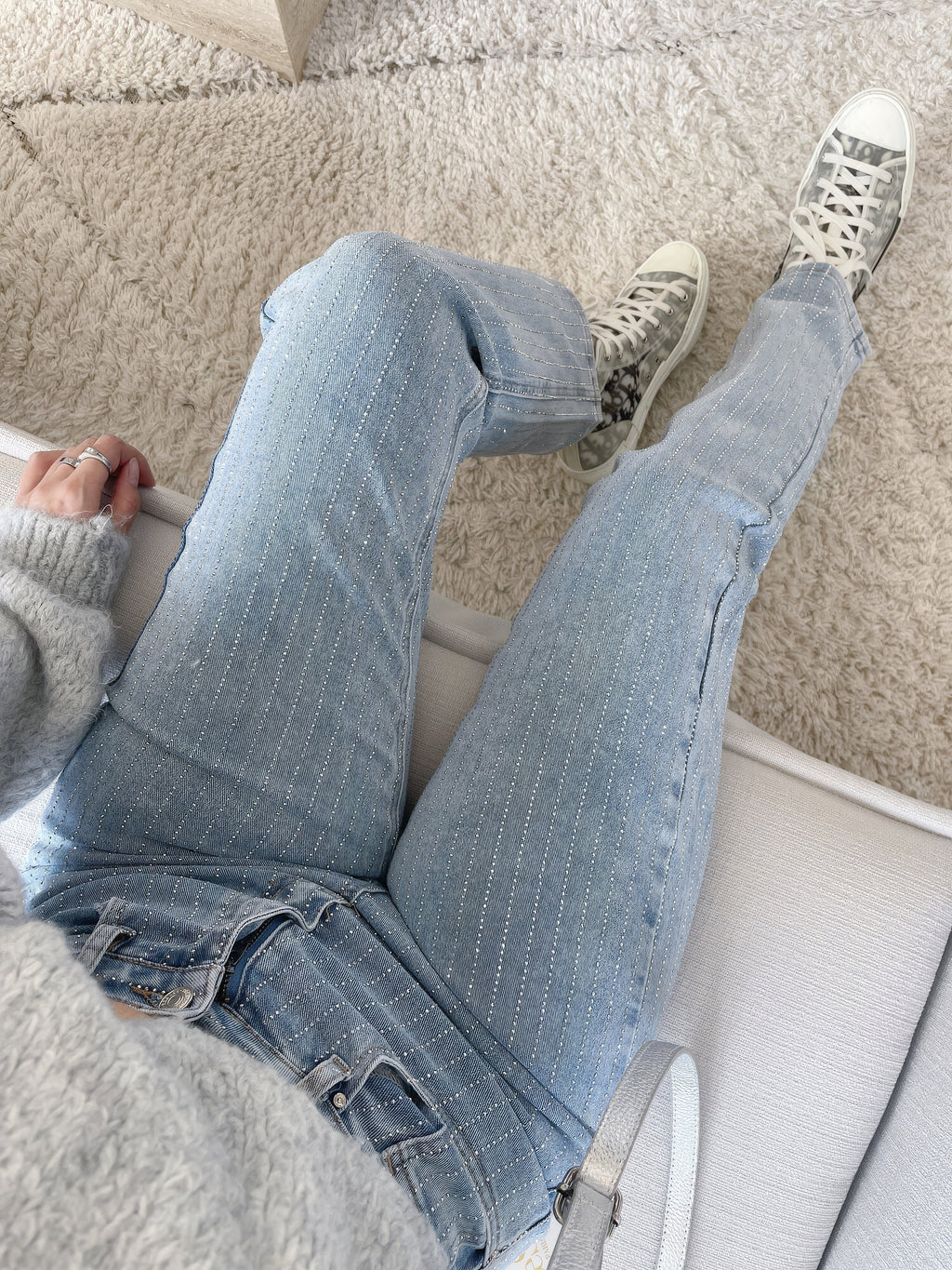 Dame Jeans Denim | Almindelig Pasform Denim Jeans Med Glitterfinish | Dekorativt Design Til Hverdagsbrug & Sociale Arrangementer | Vanero