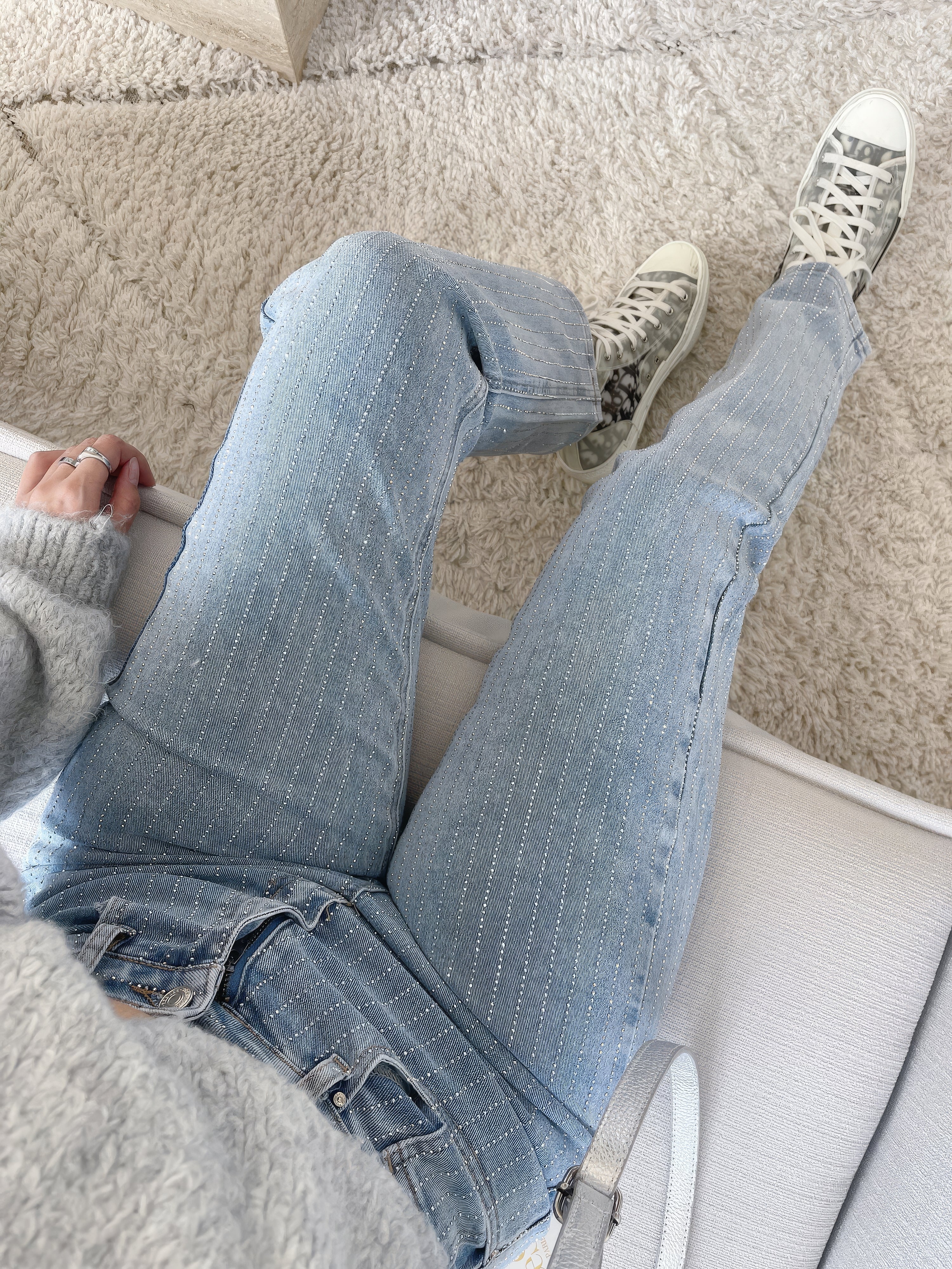 Dame Jeans Denim | Almindelig Pasform Denim Jeans Med Glitterfinish | Dekorativt Design Til Hverdagsbrug & Sociale Arrangementer | Vanero