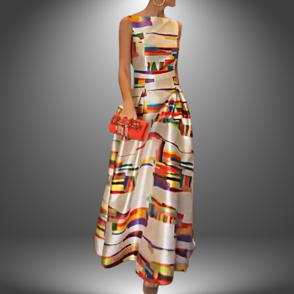 Damekjole Tekstilmateriale | Relaxed Fit Maxikjole | Geometrisk Print Design til Hverdagsbrug & Sociale Anledninger | Vanero