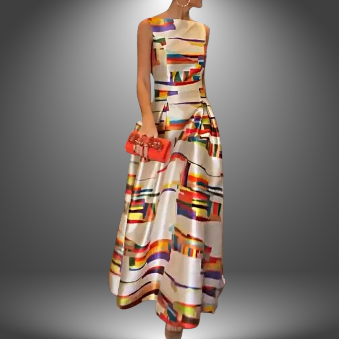 Damekjole Tekstilmateriale | Relaxed Fit Maxikjole | Geometrisk Print Design til Hverdagsbrug & Sociale Anledninger | Vanero