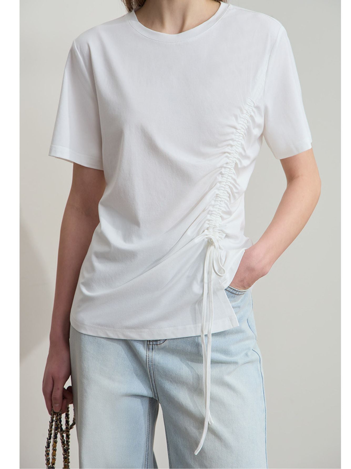 Dame V-Hals Bluse Polyesterblanding | Relaxed Fit Langærmet Top | Justerbar Snøring Til Hverdag & Arbejde | Vanero