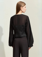 Dame Bluse Polyesterblanding | Løs Pasform Bluse Med Lanterneærmer | Let Design Til Arbejde & Hverdagsbrug | Vanero