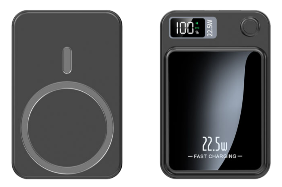 Magnetisk Trådløs Powerbank 15W | USB-C Genopladeligt Bærbart Batteri | Smartphoneopladning Med LED-Display | Vanero