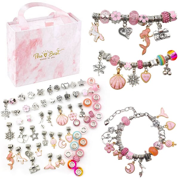 DIY Charm Armbåndssæt Sølvfarvede Komponenter | Justerbart Smykkefremstillingssæt | Perler & Charms Til Kreative Smykkeprojekter | Vanero
