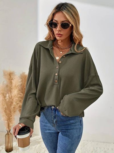 Lianne | Langærmet sweatshirt med knap | Vanero