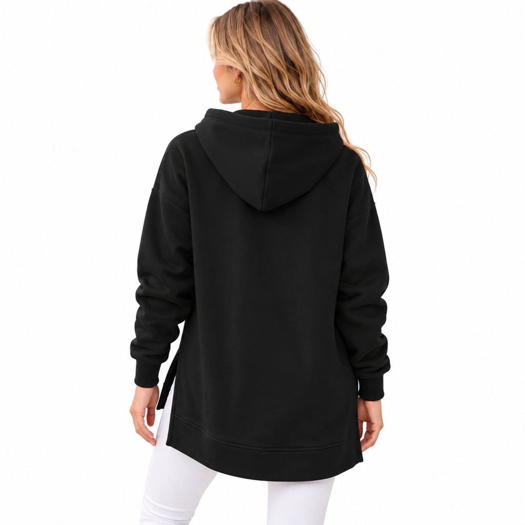 Dame Longline Hoodie | Oversized Pasform & Sideslidser | Langærmet Hættetrøje Med Dropped Shoulders Til Hverdag & Fritid | Vanero