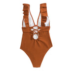 Dame Badedragt | Polyester Badedragt Med Flæsedetaljer Og Bindebånd | Strand Og Pool | Vanero
