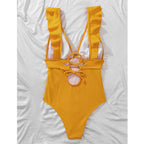 Dame Badedragt | Polyester Badedragt Med Flæsedetaljer Og Bindebånd | Strand Og Pool | Vanero